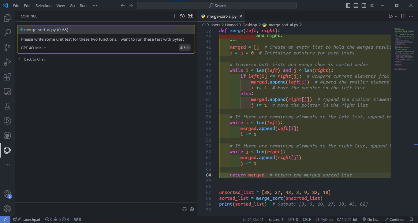 انتخاب بخشی از کد و نوشتن دستورات دلخواه